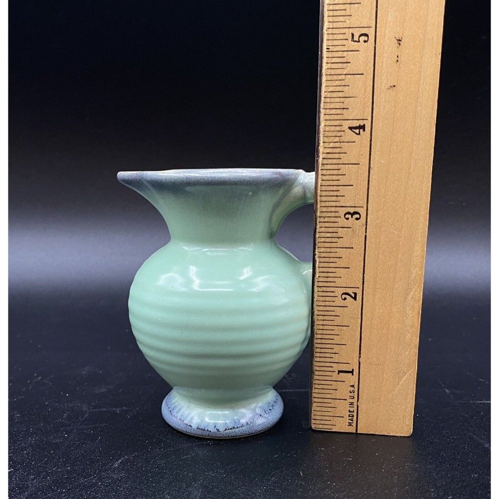 Vintage Small 3.5” Creamer Pitcher Jug Primitive Art Pottery Green Glaze # 125 - Picture 9 of 9